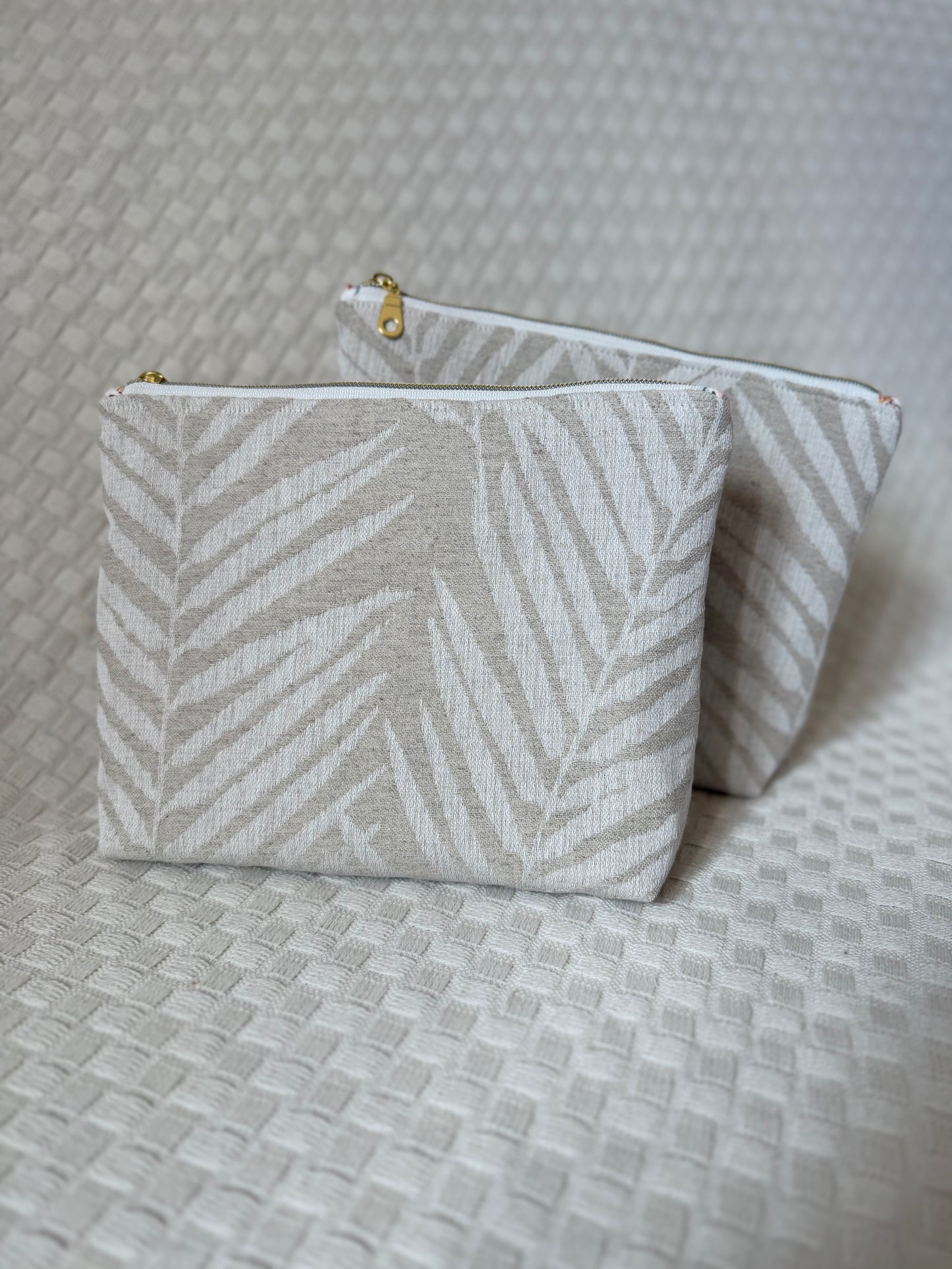 Trousse haute jacquard beige imprimé feuille de palmier