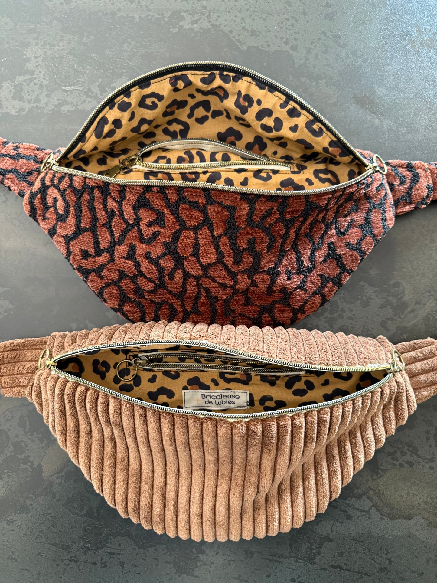 Sac banane velour côtelé marron glacé