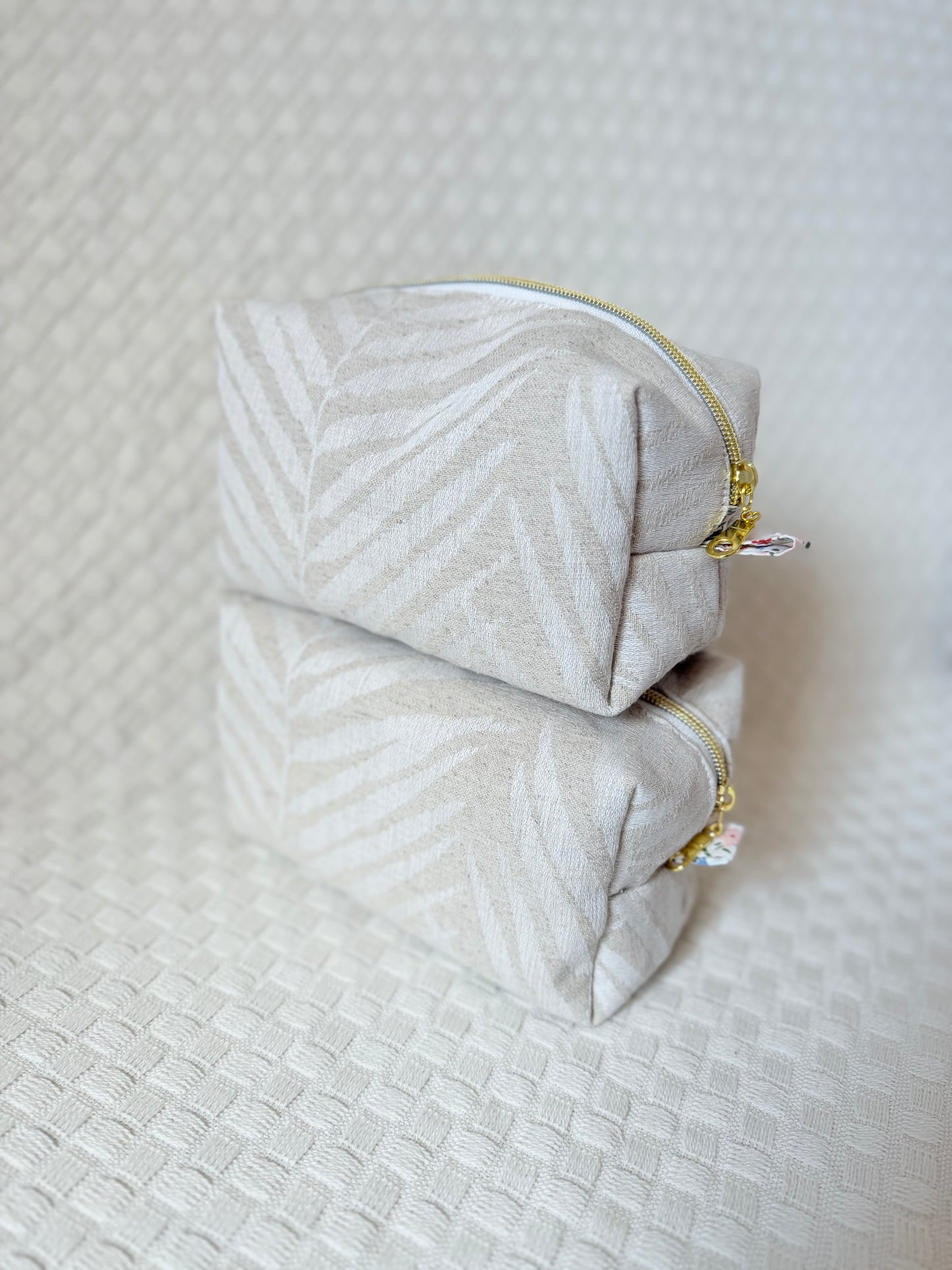 Trousse coton jacquard beige imprimé feuille de palmier