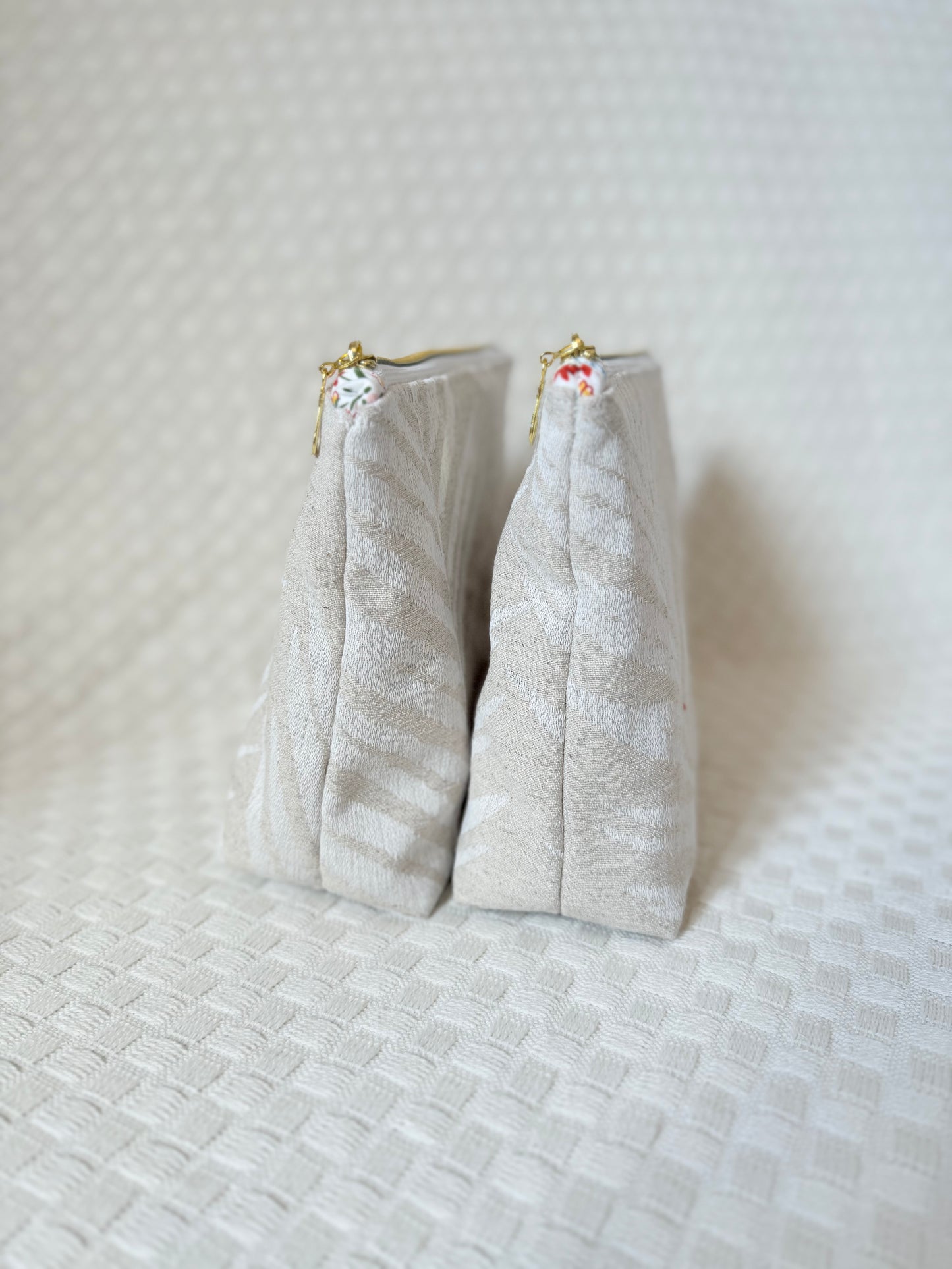 Trousse haute jacquard beige imprimé feuille de palmier