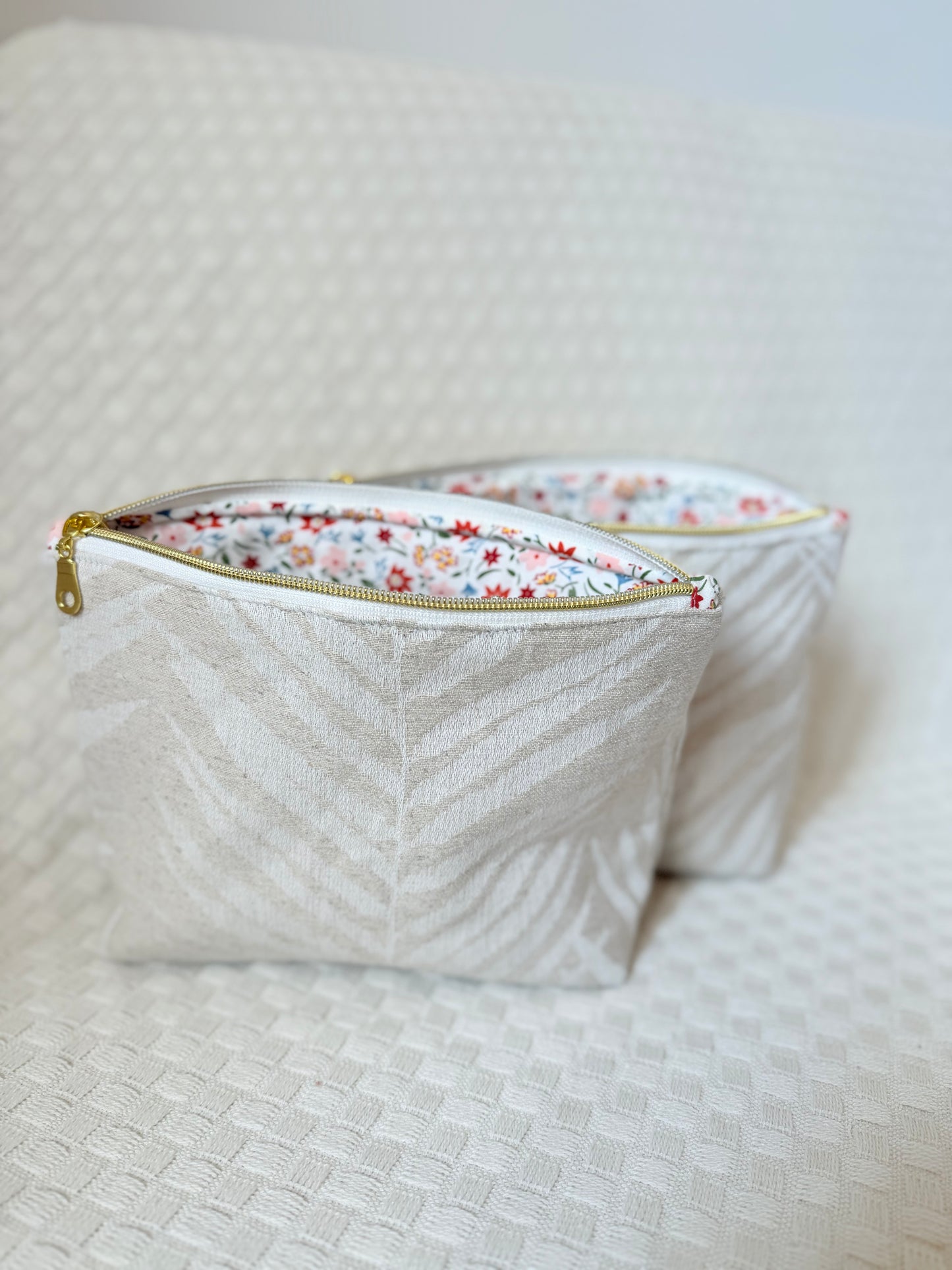 Trousse haute jacquard beige imprimé feuille de palmier