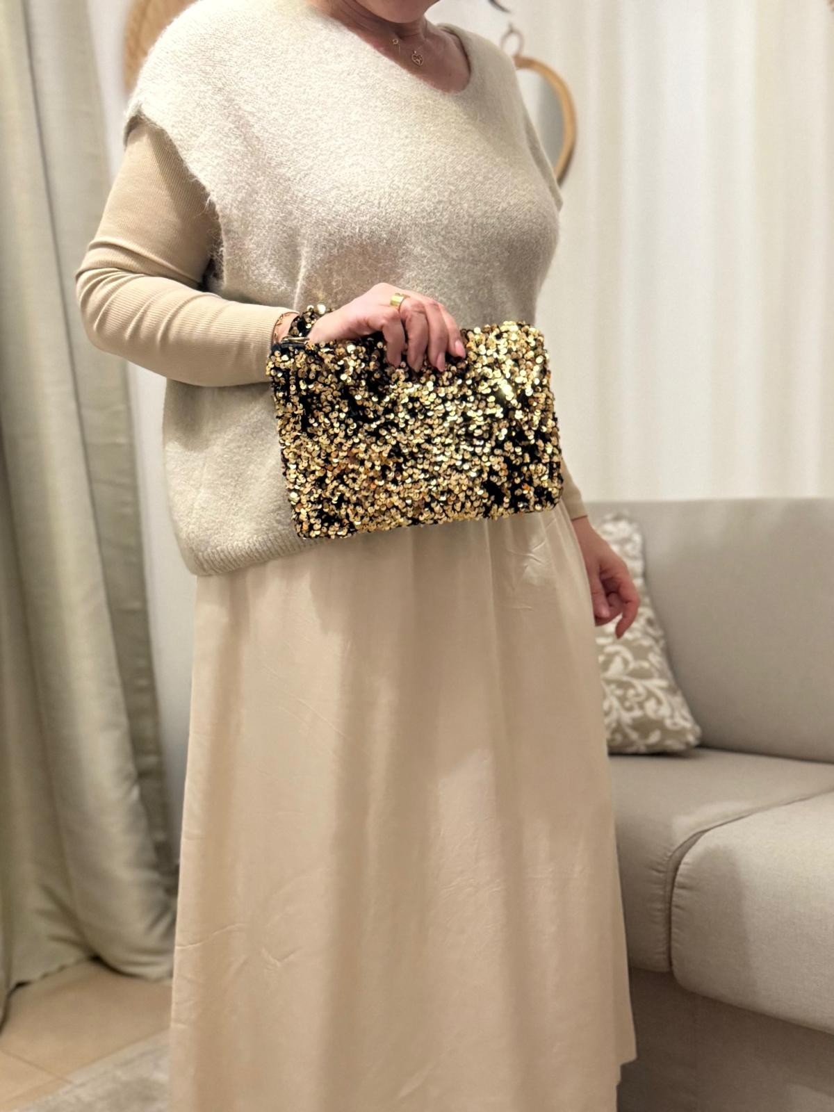 Pochettes en sequins dorés, argentés ou rose gold