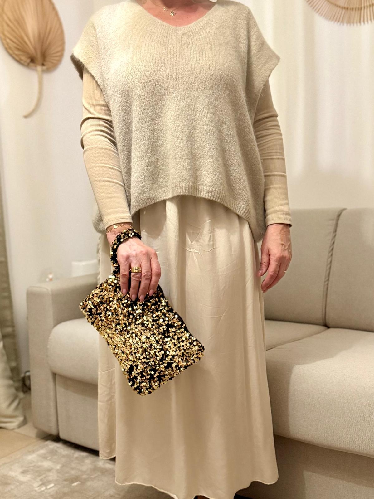 Pochettes en sequins dorés, argentés ou rose gold