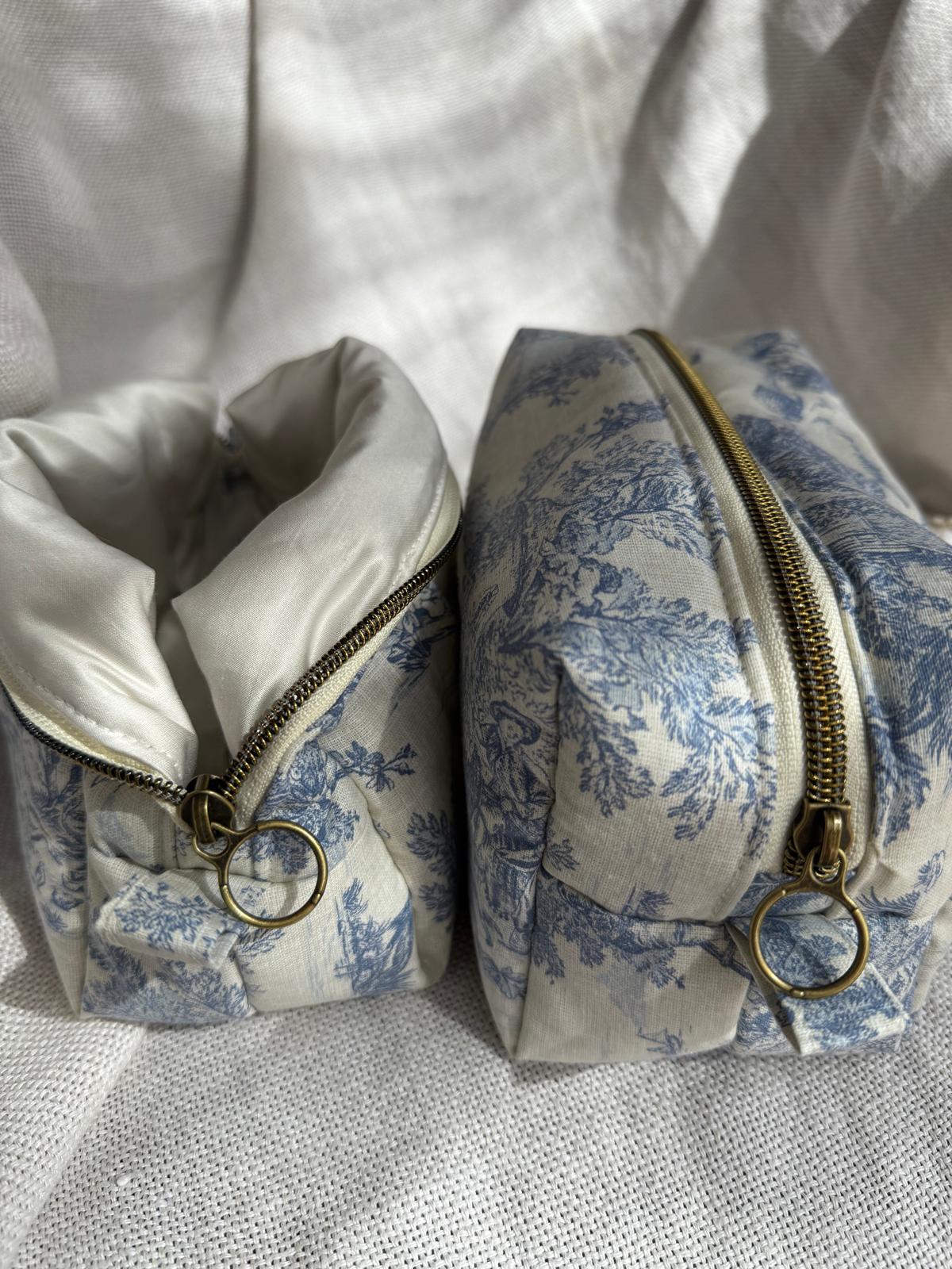 Trousse toile de Jouy - bleu élégant