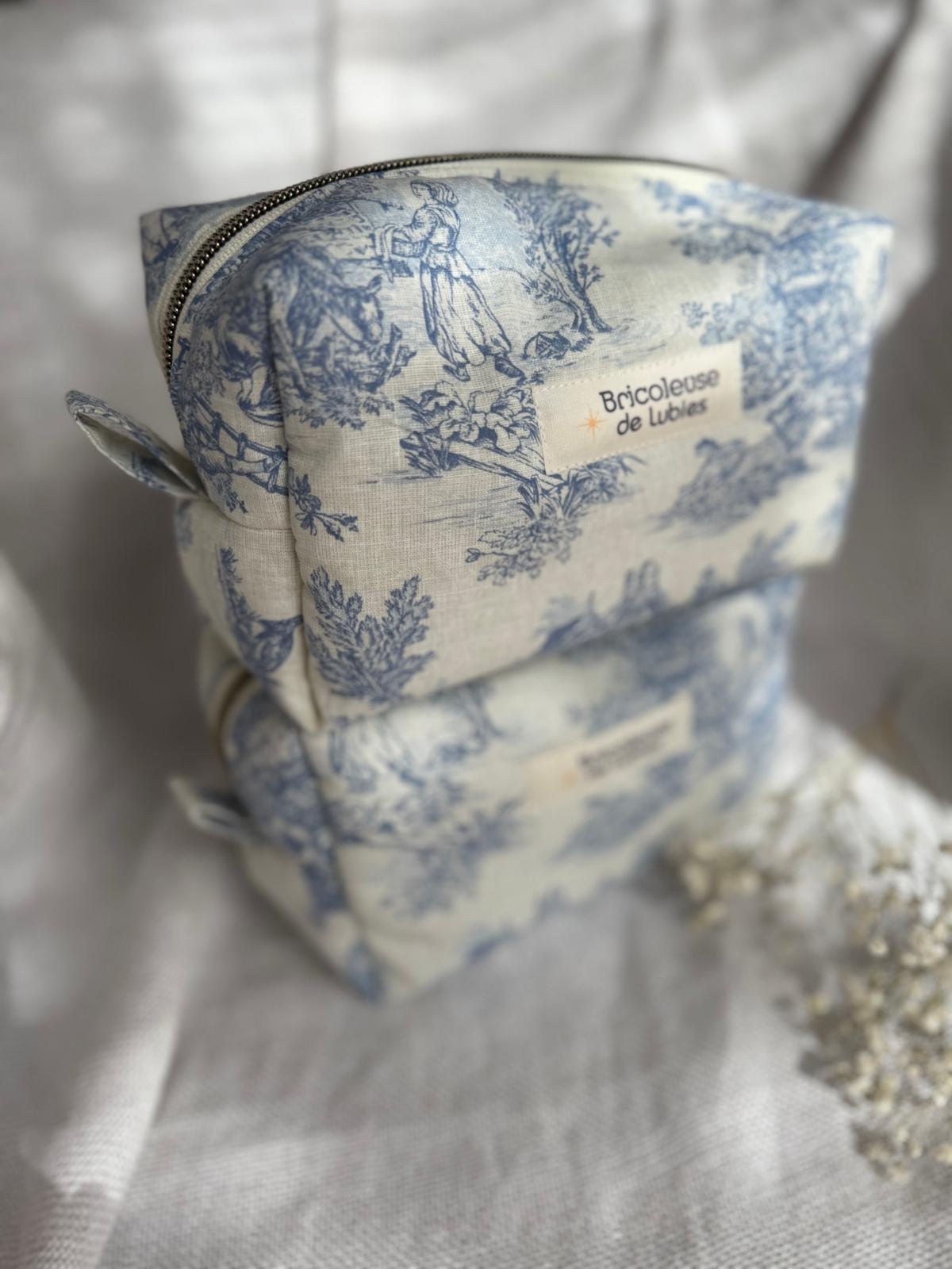 Trousse toile de Jouy - bleu élégant