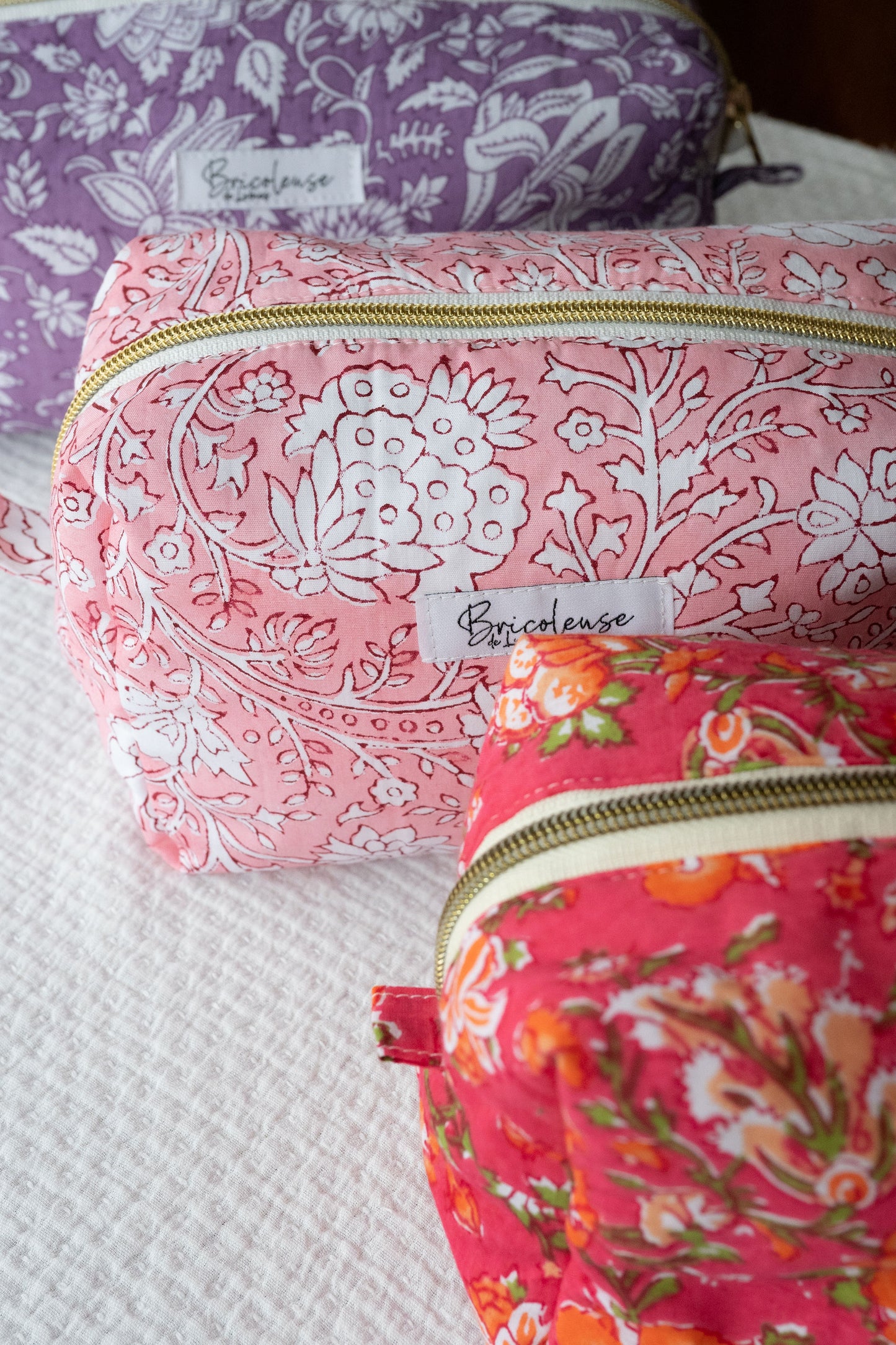 Trousse tissu indien rose pâle