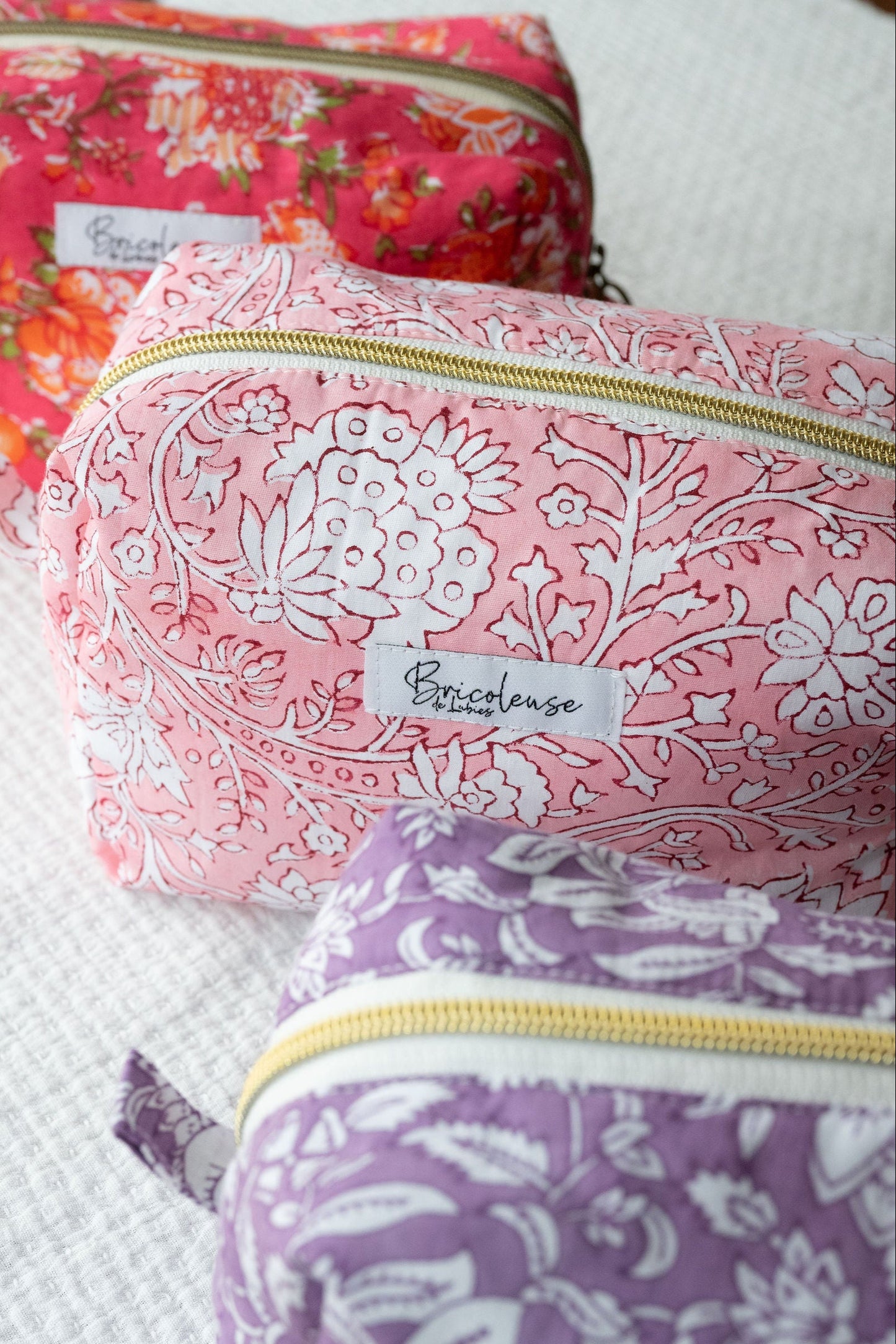 Trousse tissu indien rose pâle