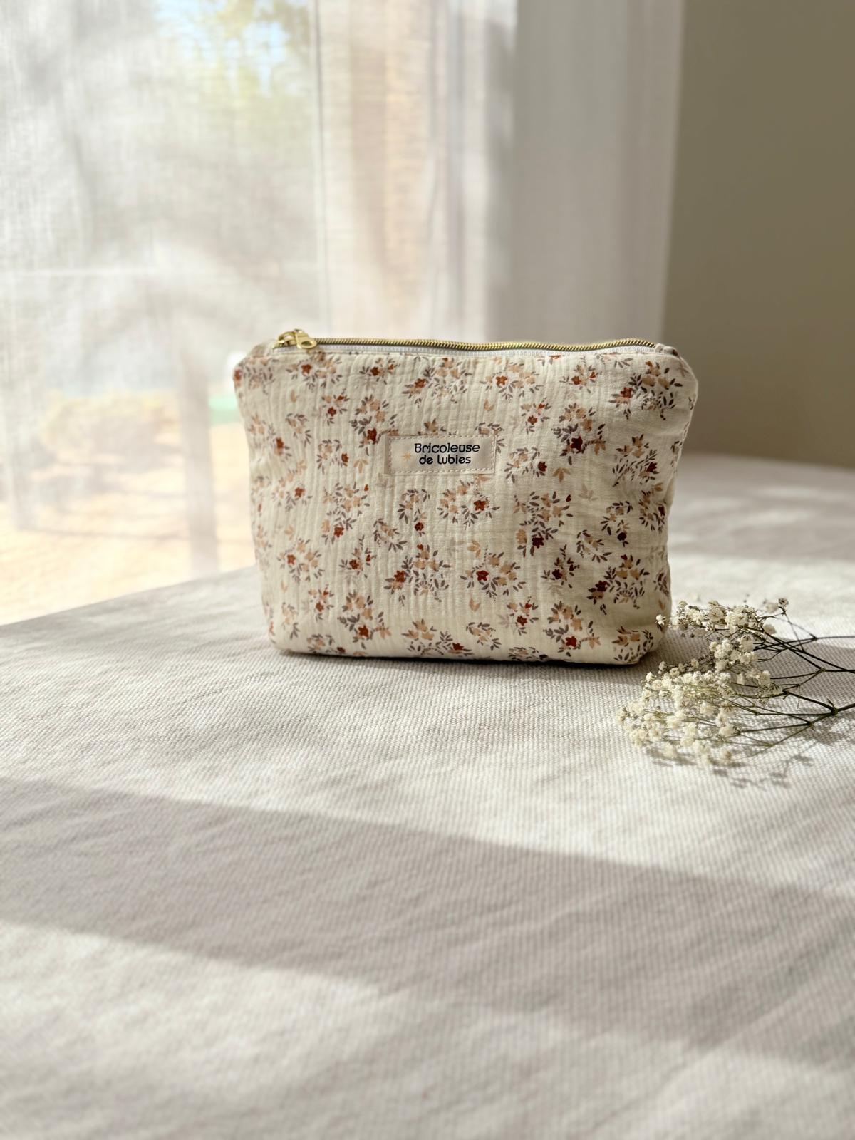 Trousse haute gaze de coton crème fleuri