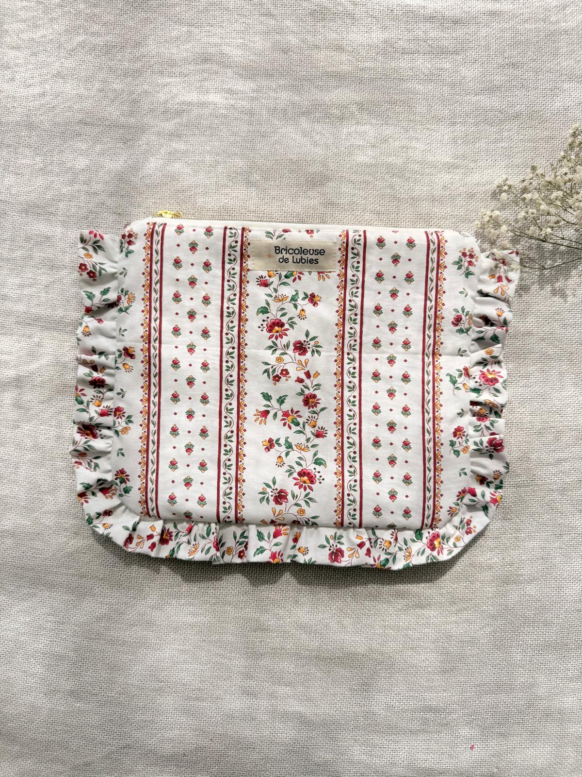 Trousse plate avec volant en coton rouge, jaune/orangé