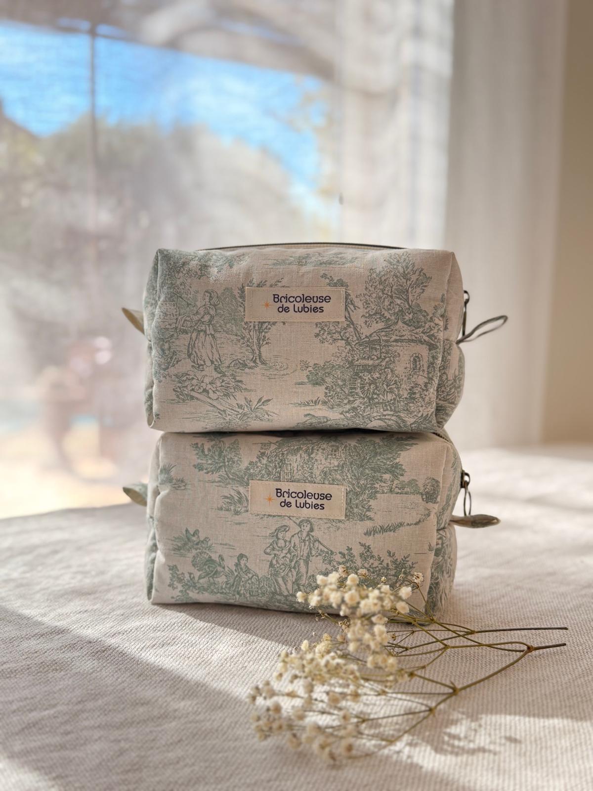 Trousse toile de Jouy - vert élégant