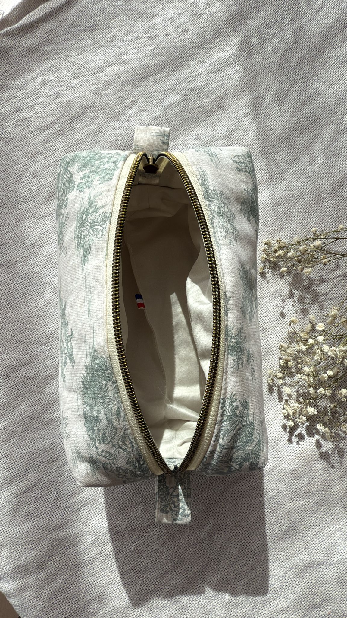 Trousse toile de Jouy - vert élégant