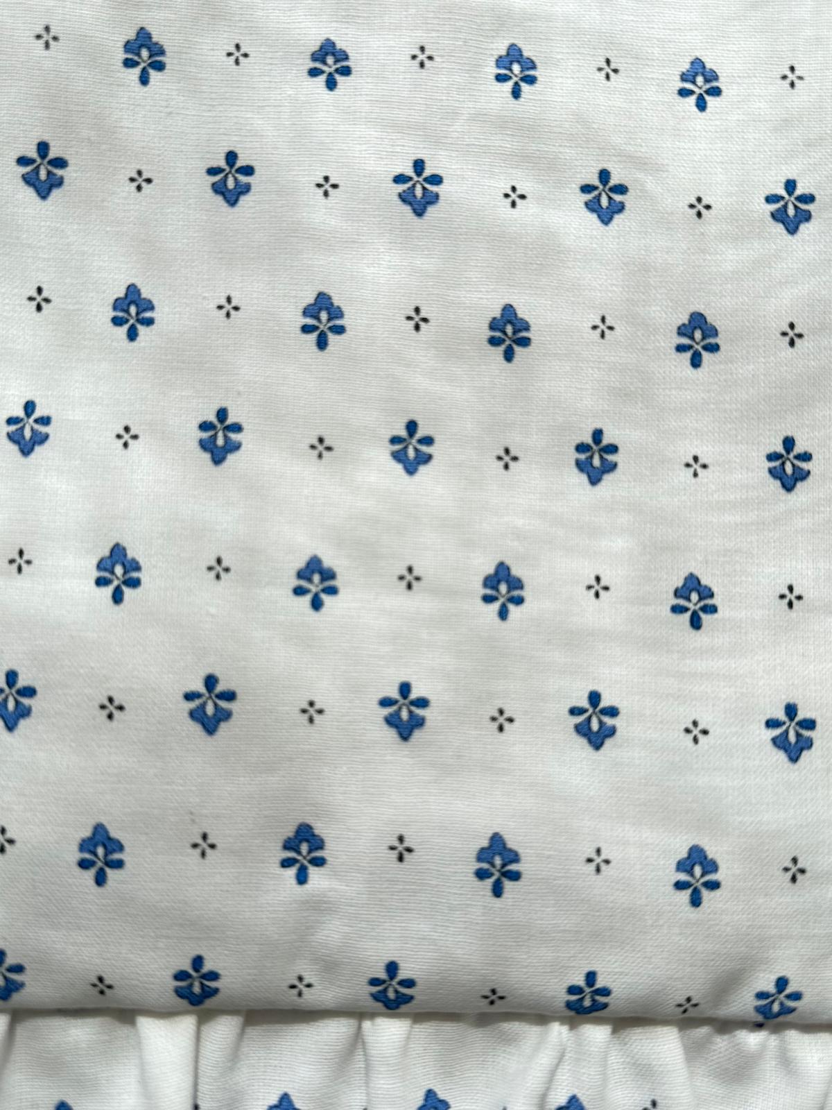 Trousse plate avec volant en coton blanc et bleu