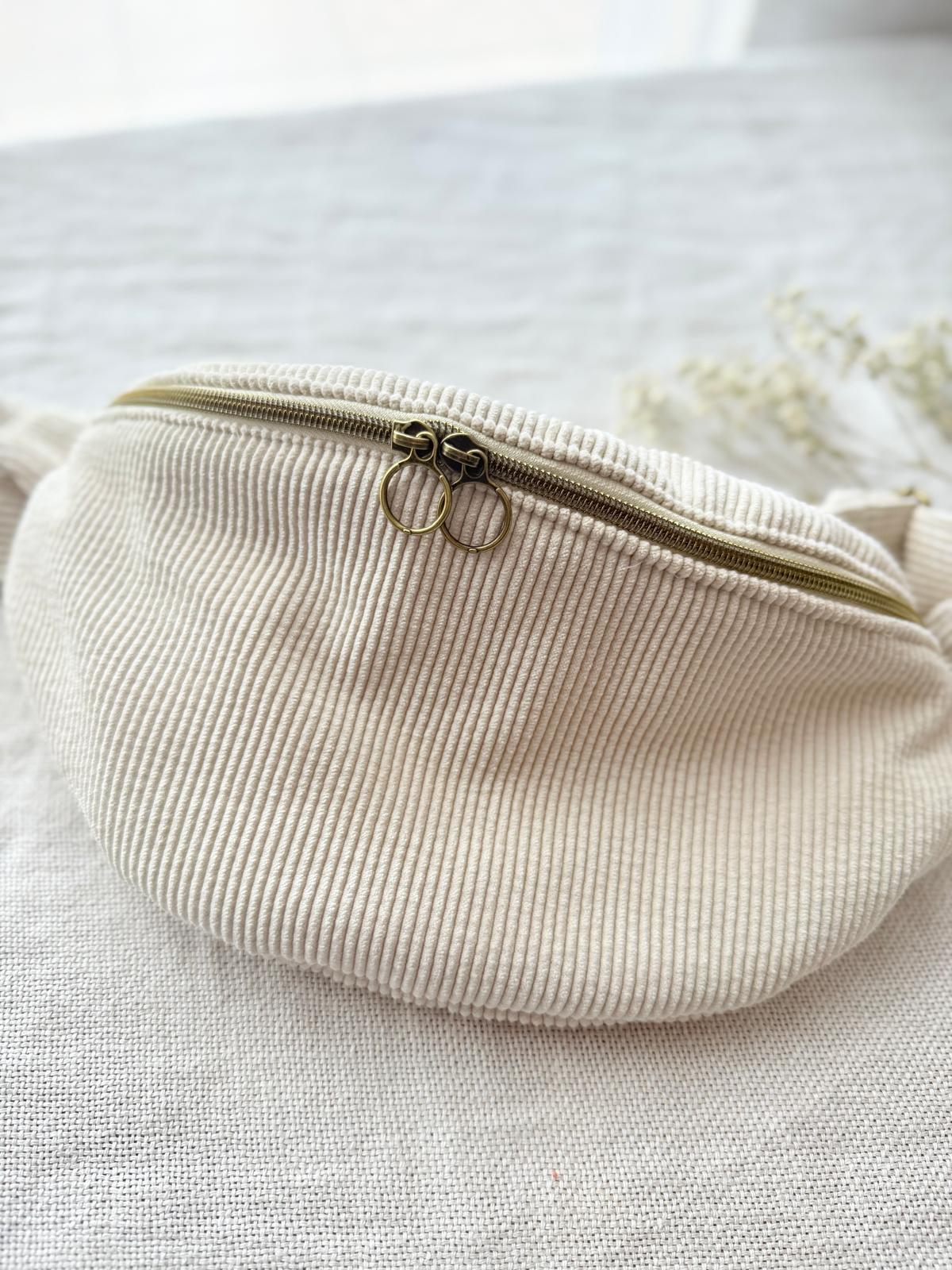 Sac banane velour côtelé crème