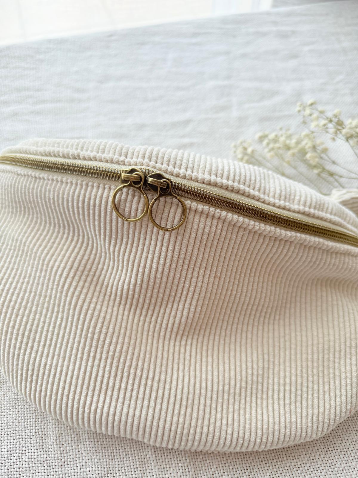 Sac banane velour côtelé crème
