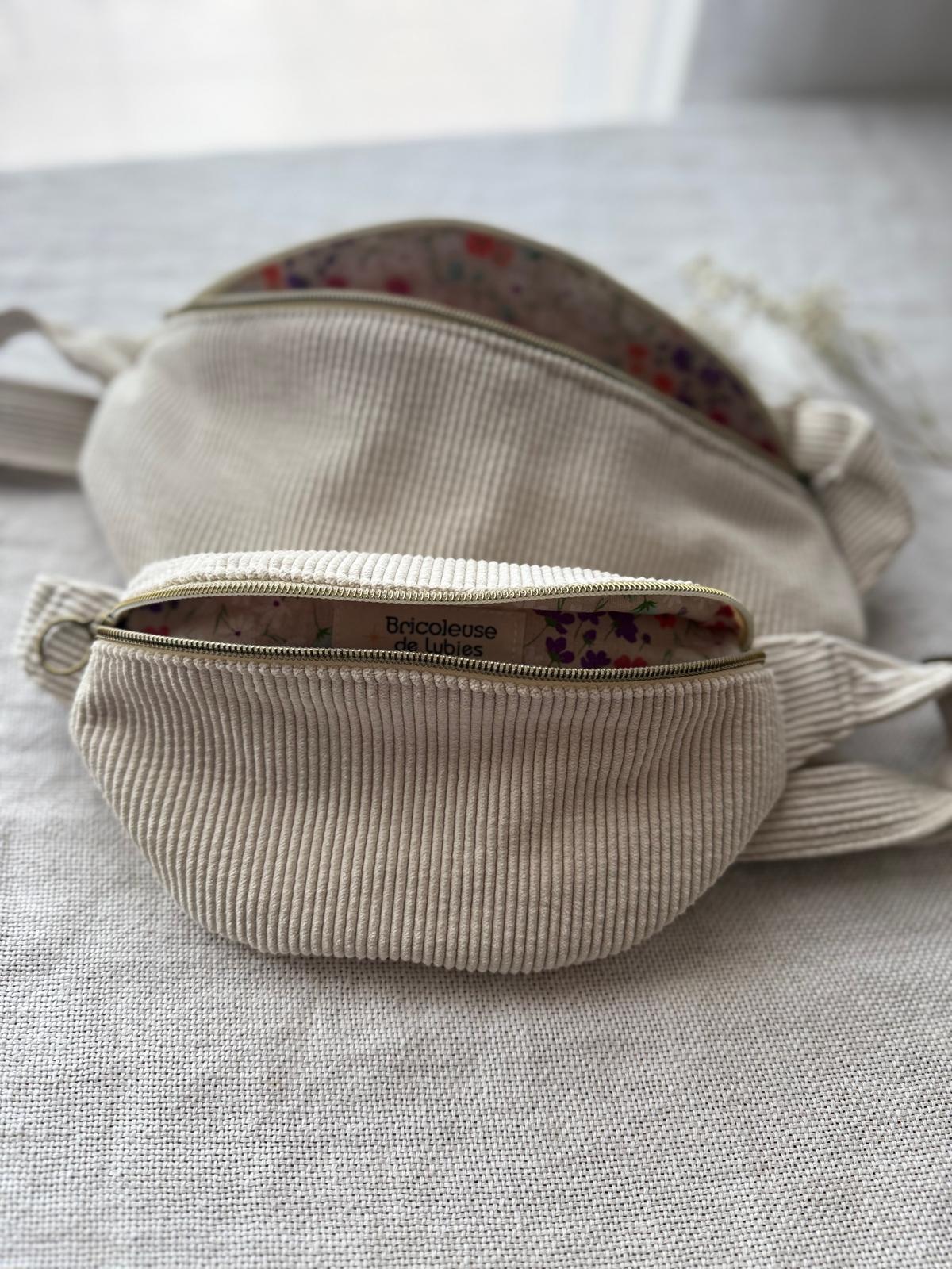 Sac banane velour côtelé crème