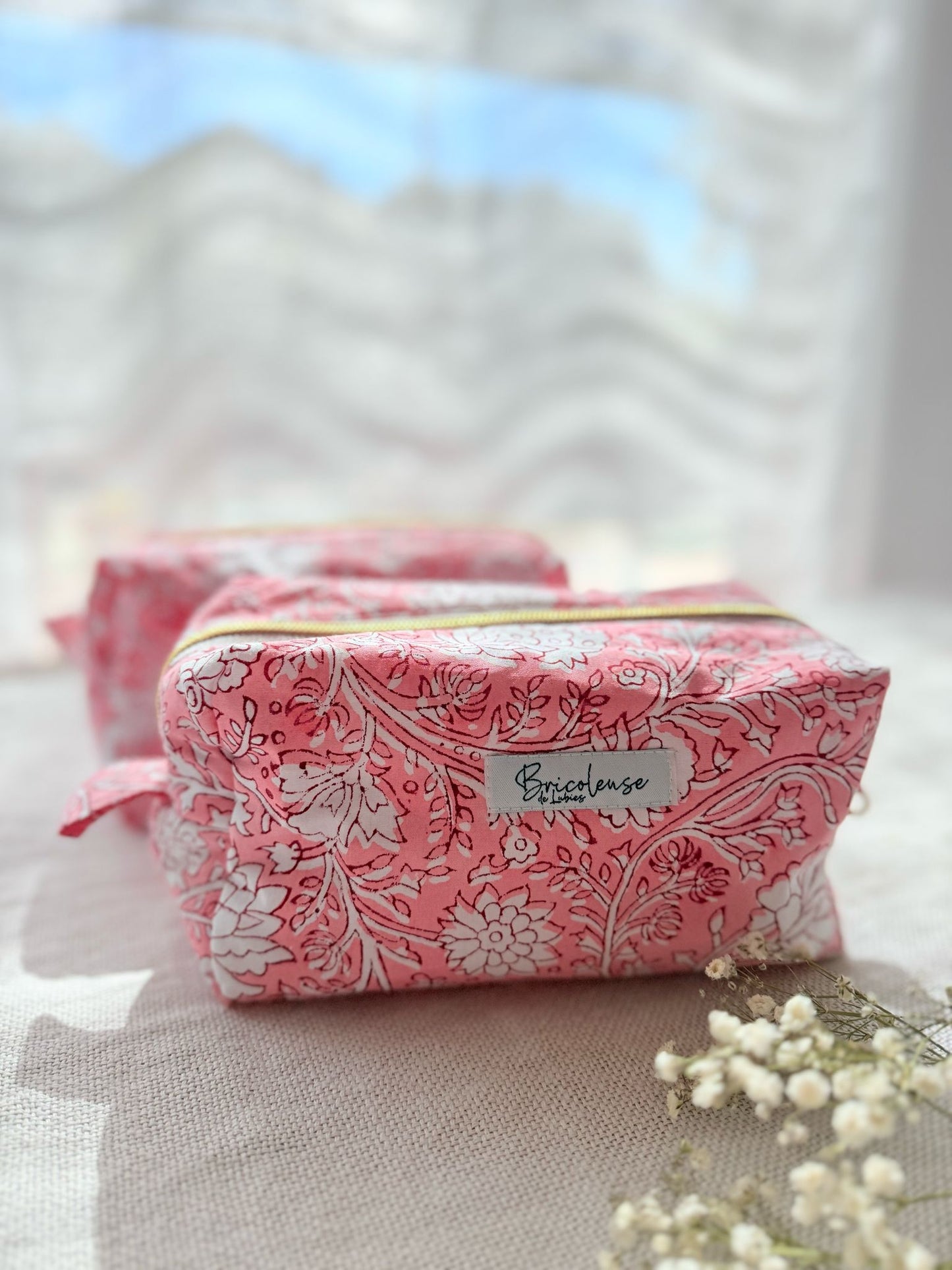 Trousse tissu indien rose pâle