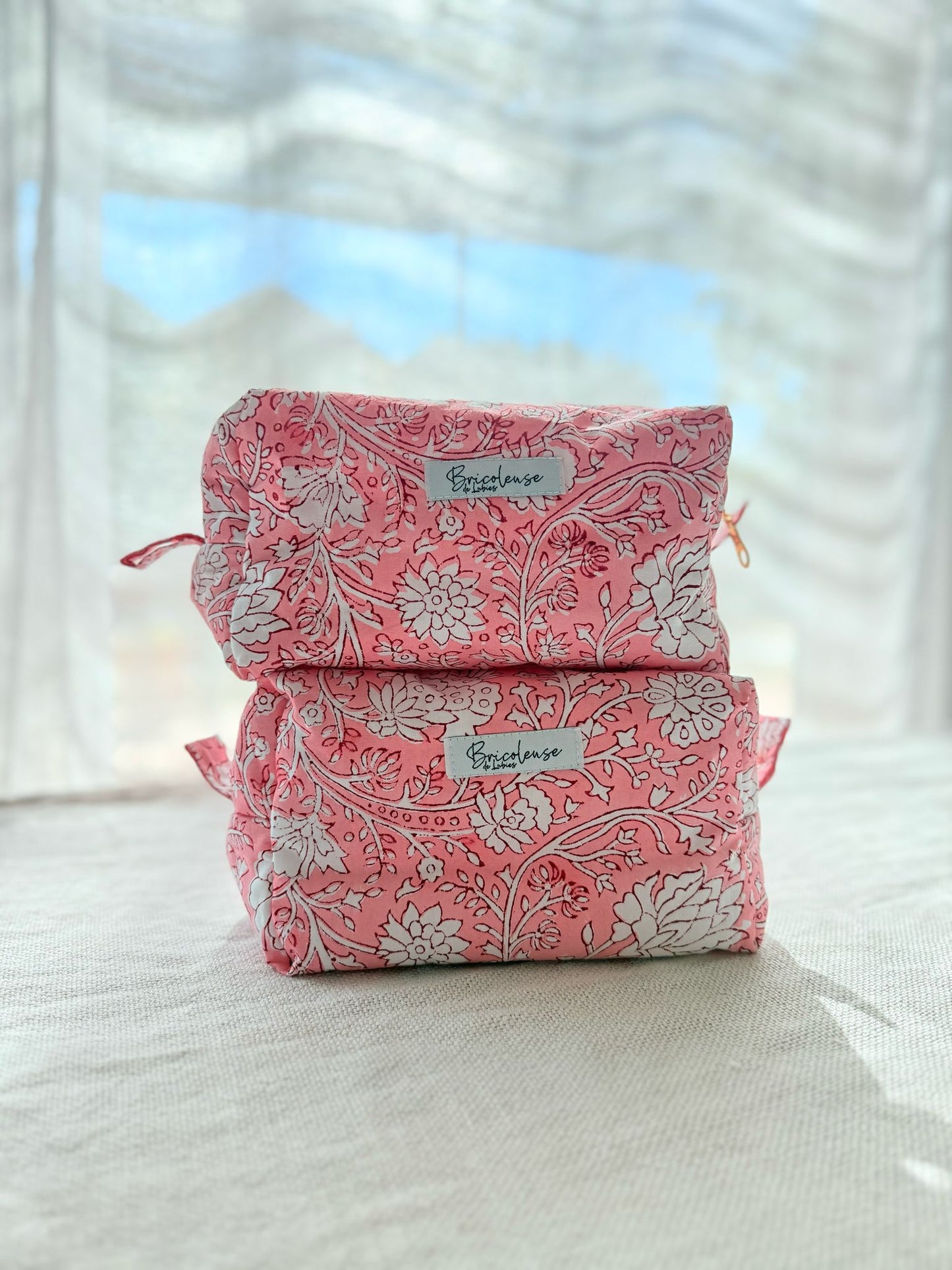 Trousse tissu indien rose pâle