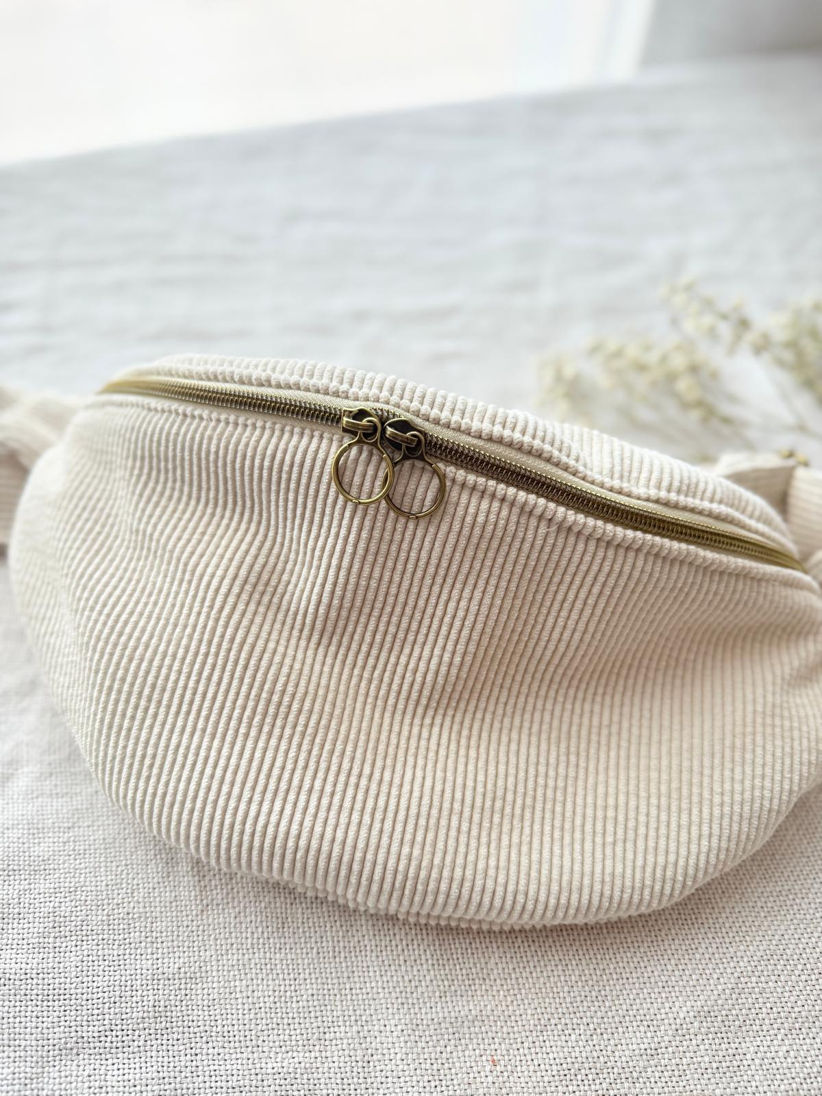 Sac banane velour côtelé crème