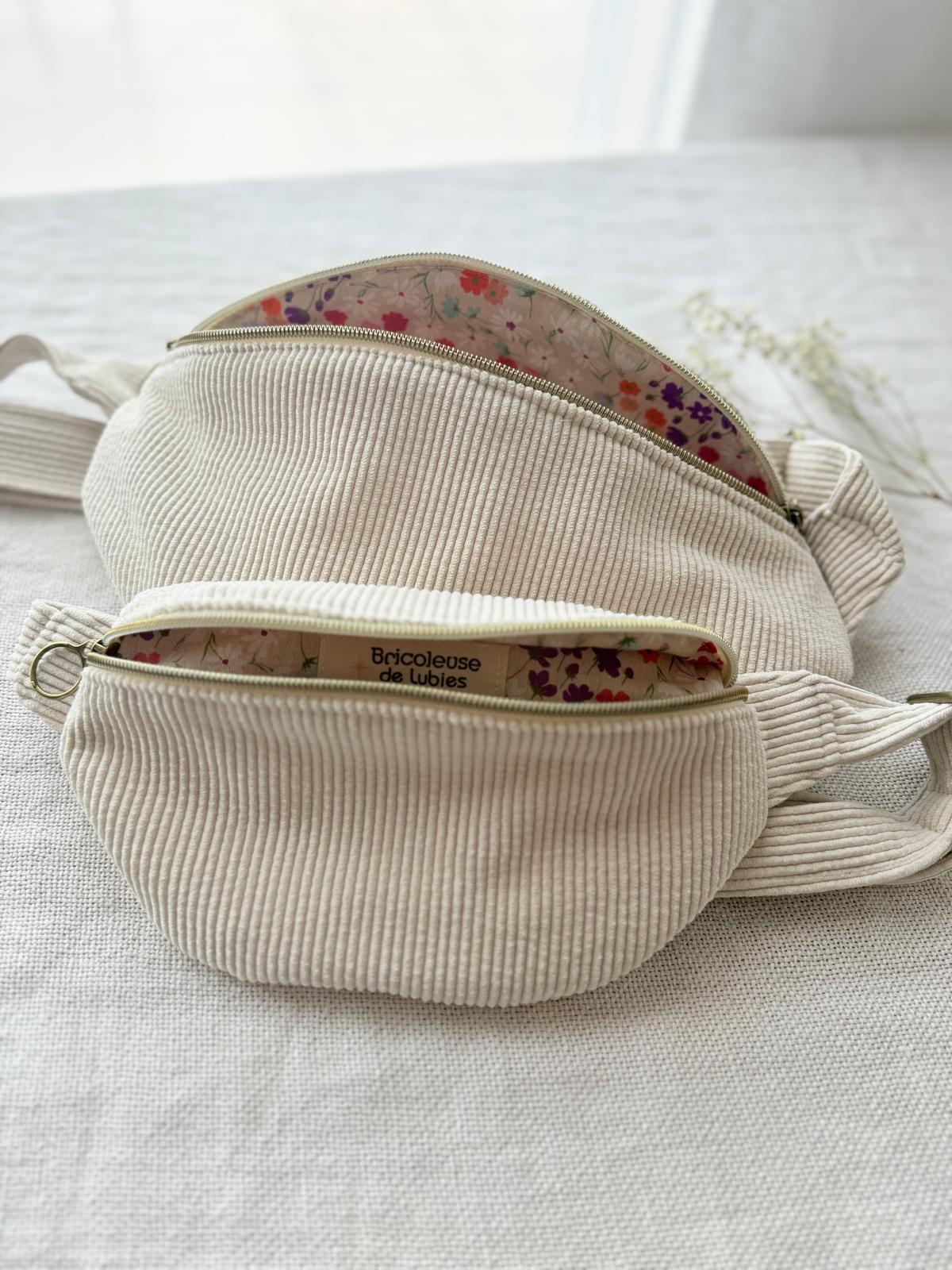 Sac banane velour côtelé crème