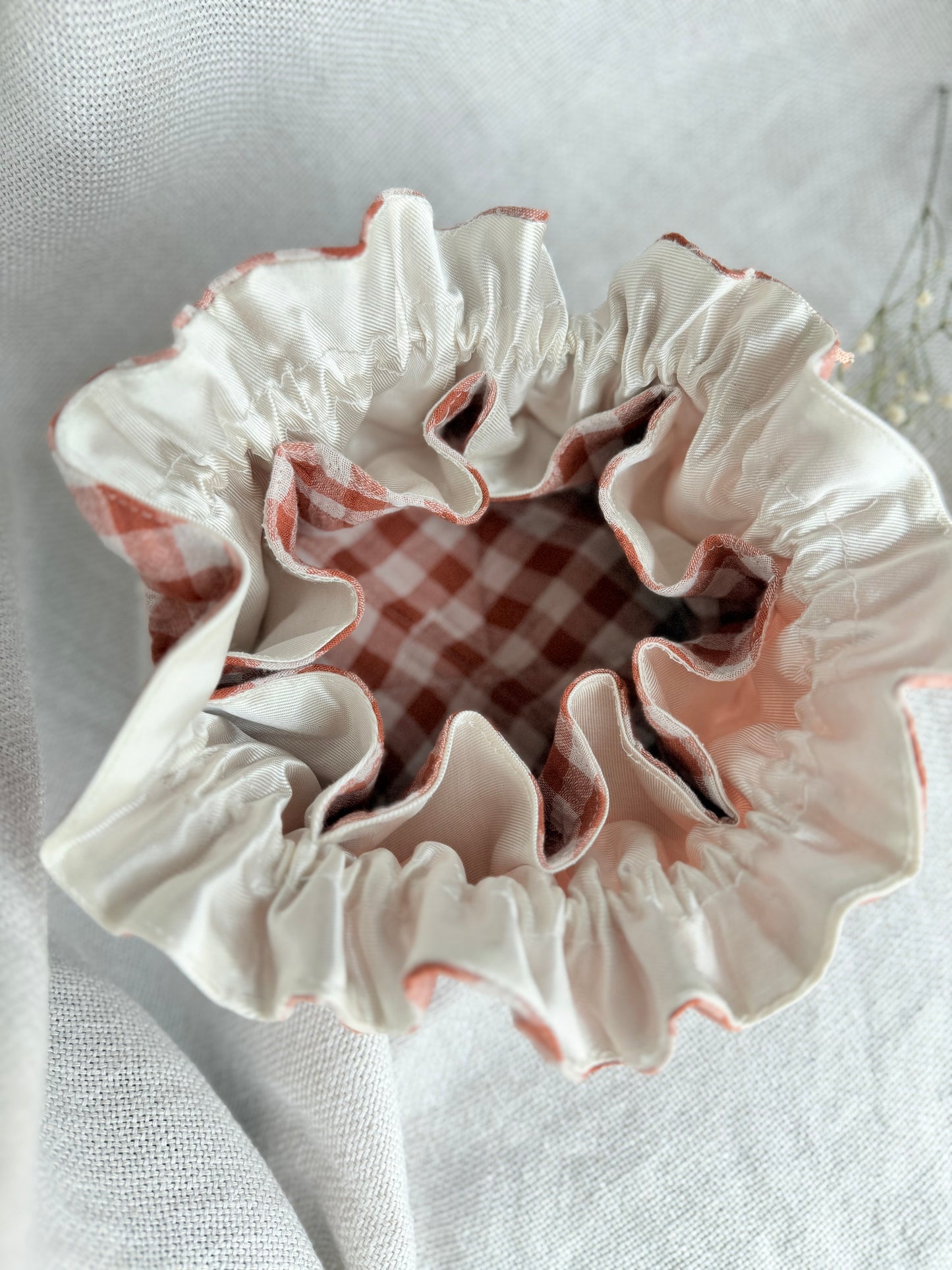 Aumonière gaze de coton terracotta crème