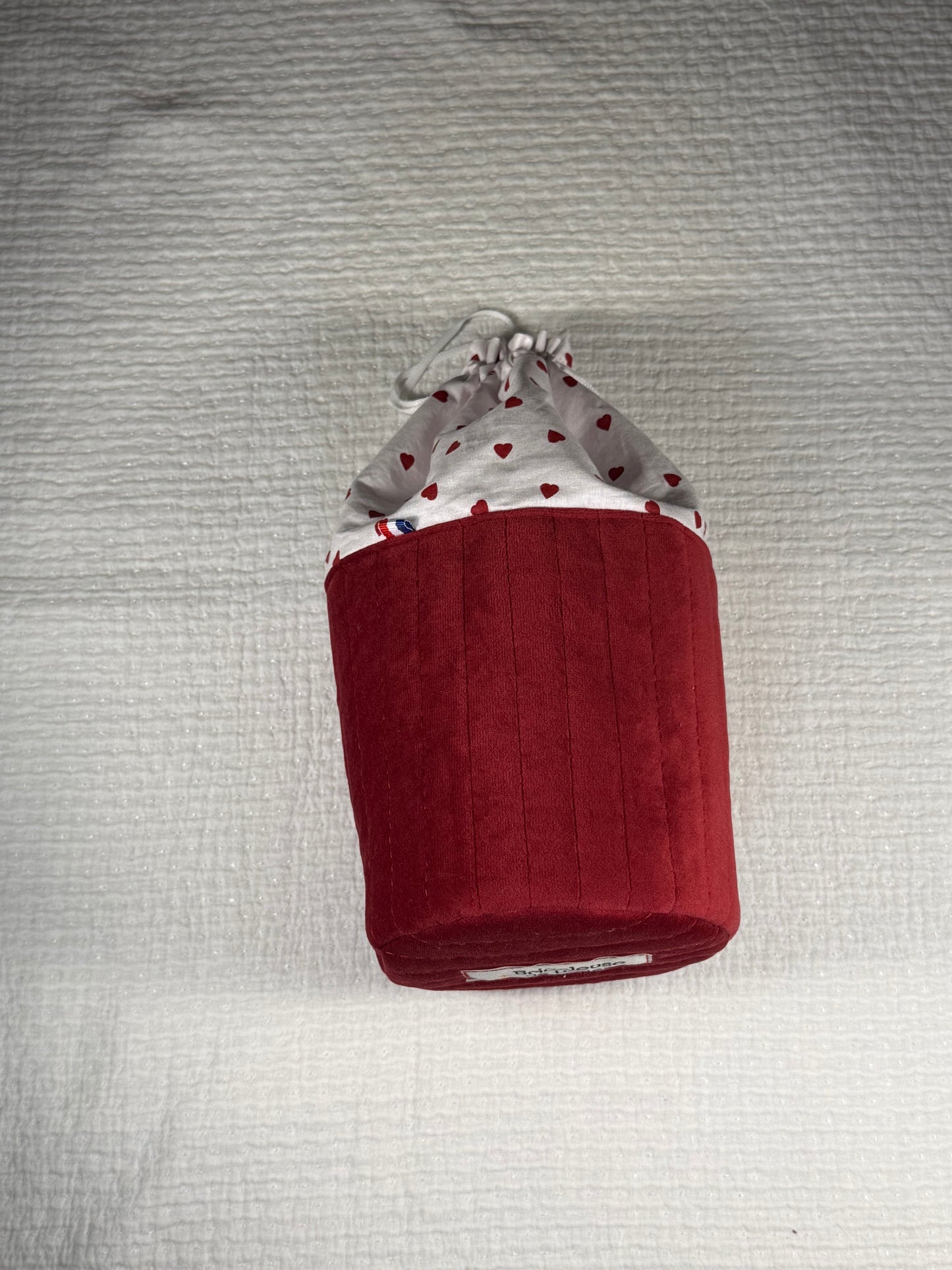 Pochon matelassé velours rouge grenat