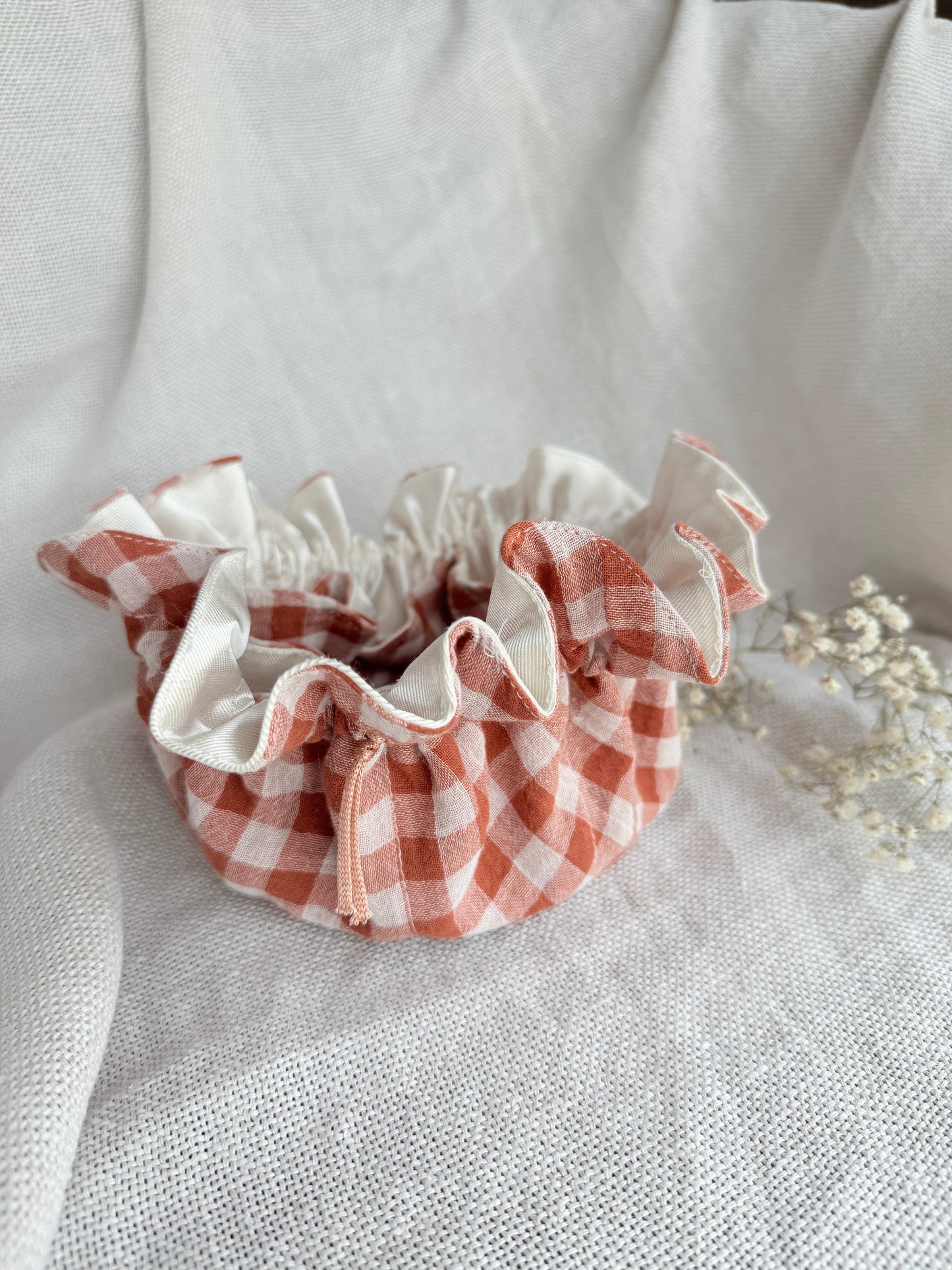 Aumonière gaze de coton terracotta crème