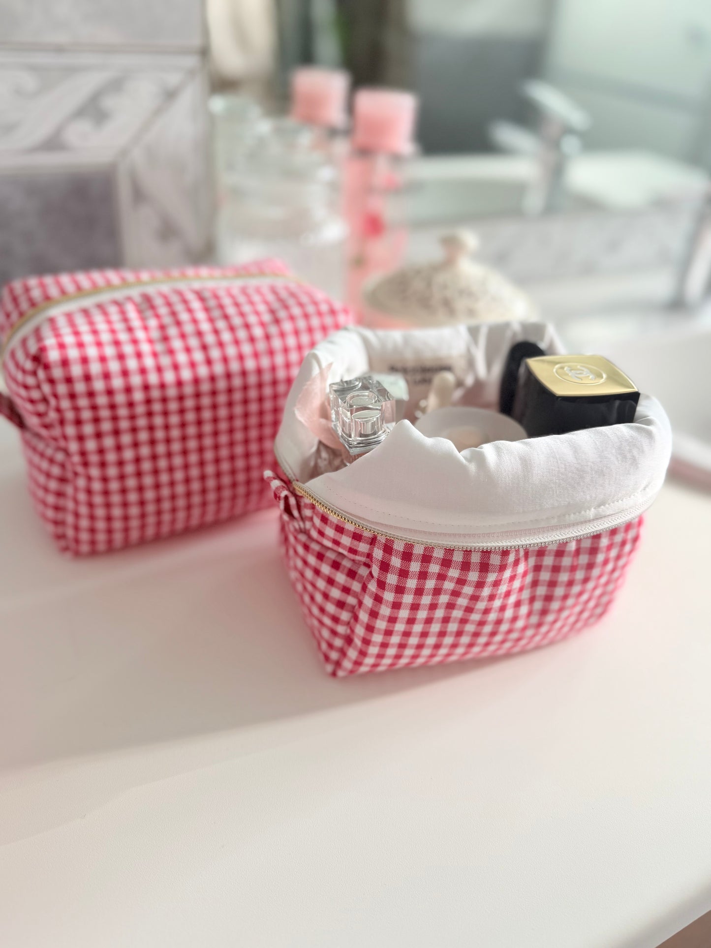 Trousse tissu en vichy rouge