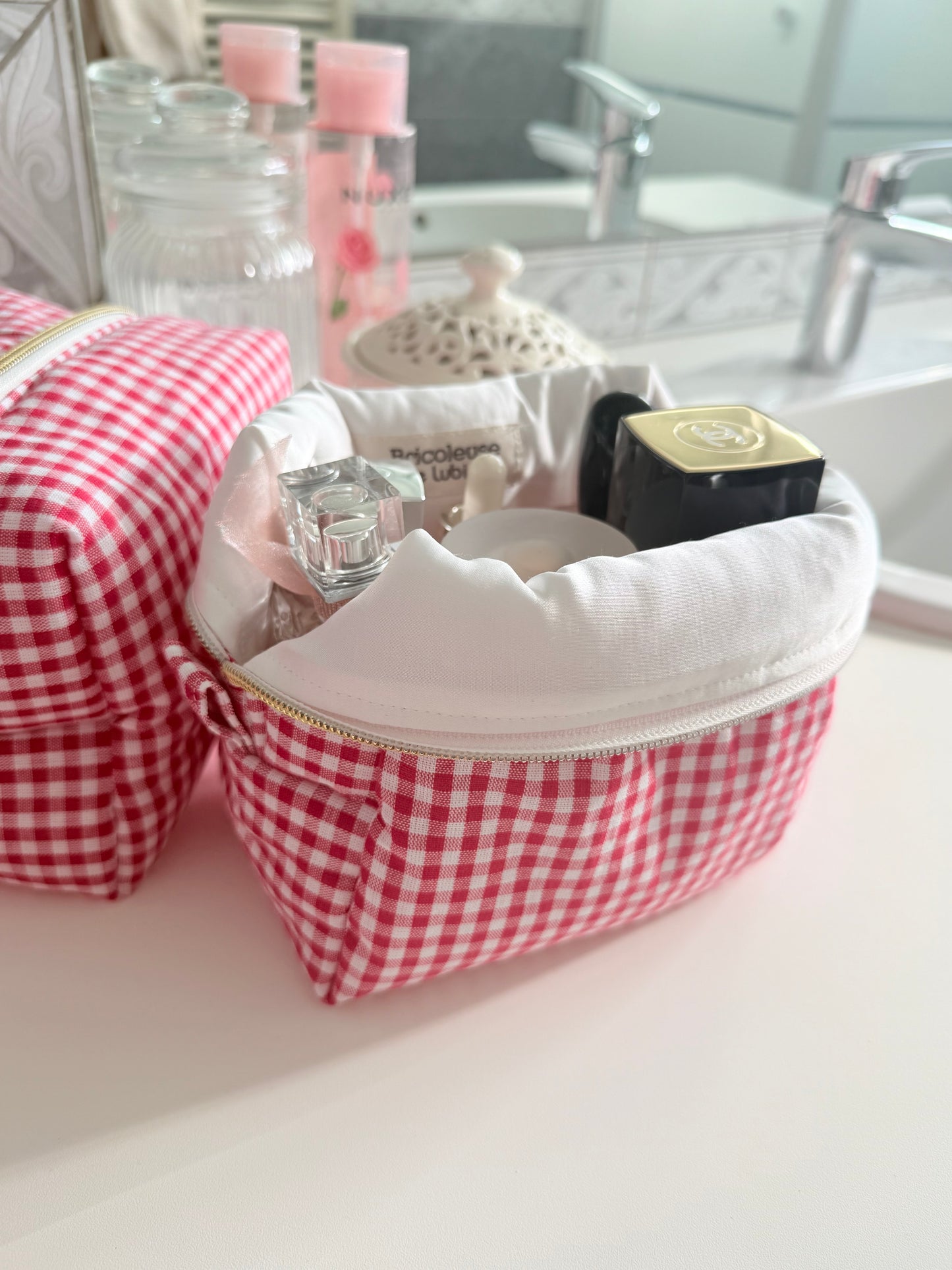 Trousse tissu en vichy rouge