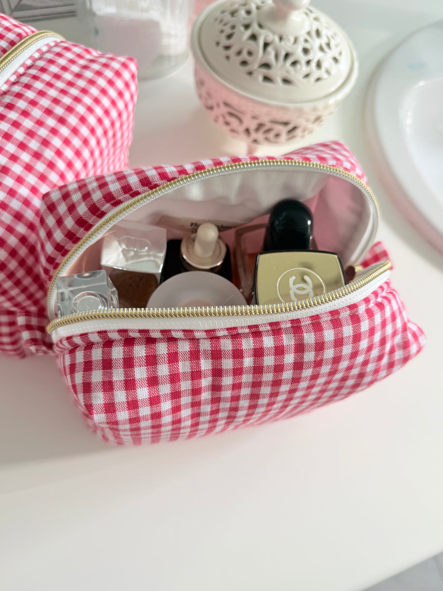 Trousse tissu en vichy rouge