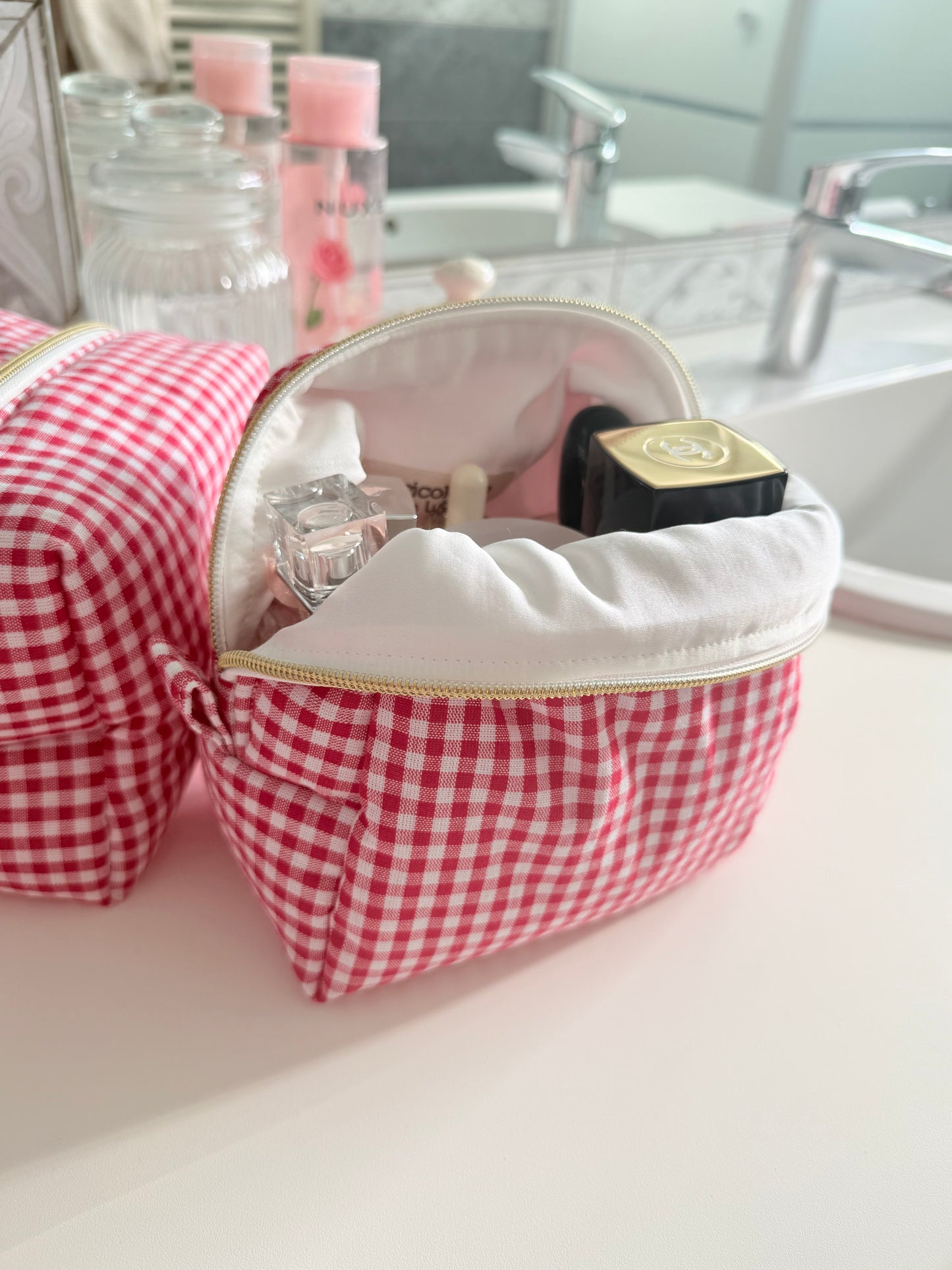 Trousse tissu en vichy rouge