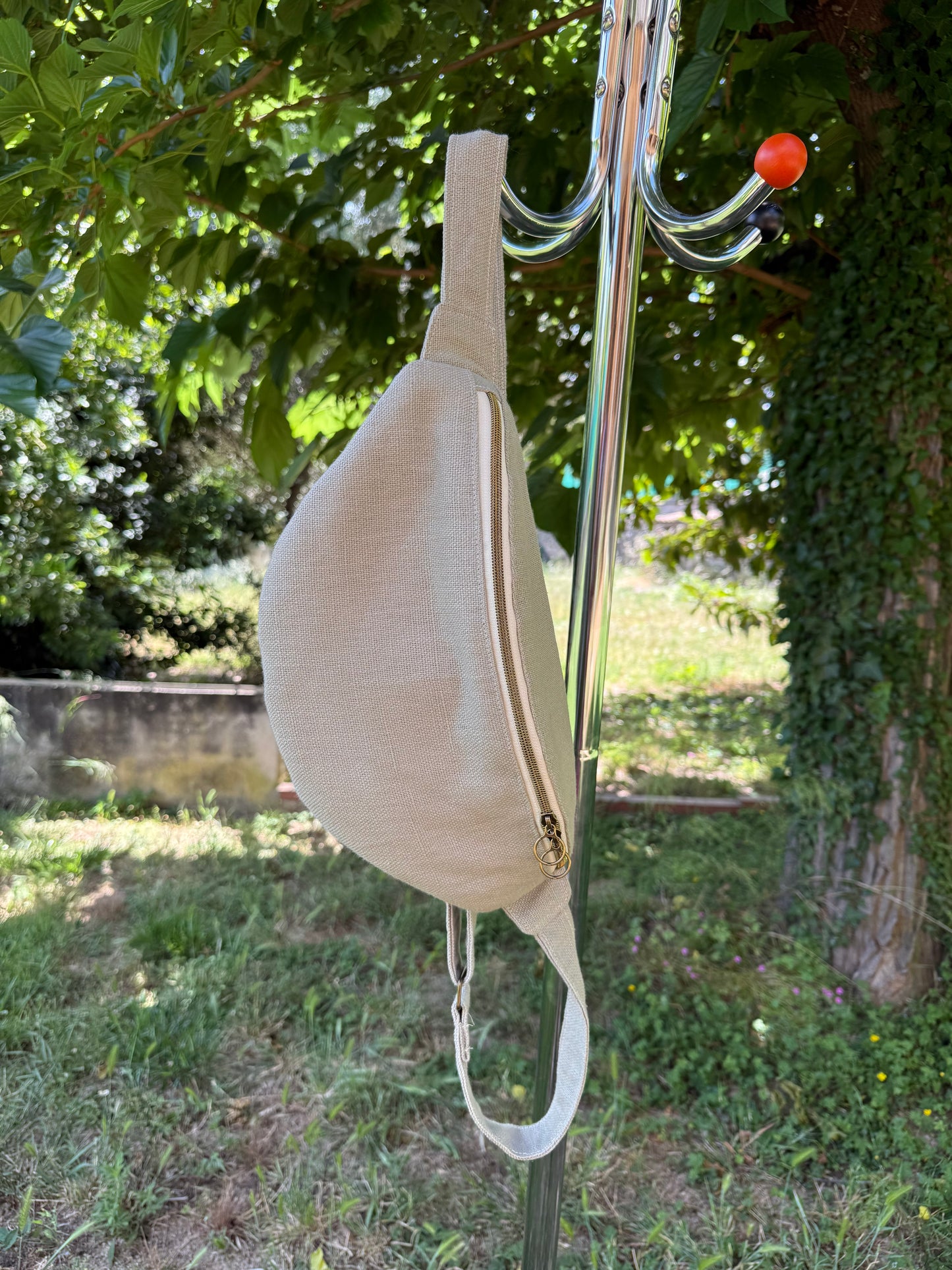 Sac banane lin vert kaki clair