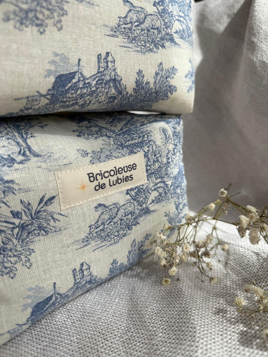 Trousse toile de Jouy - bleu élégant