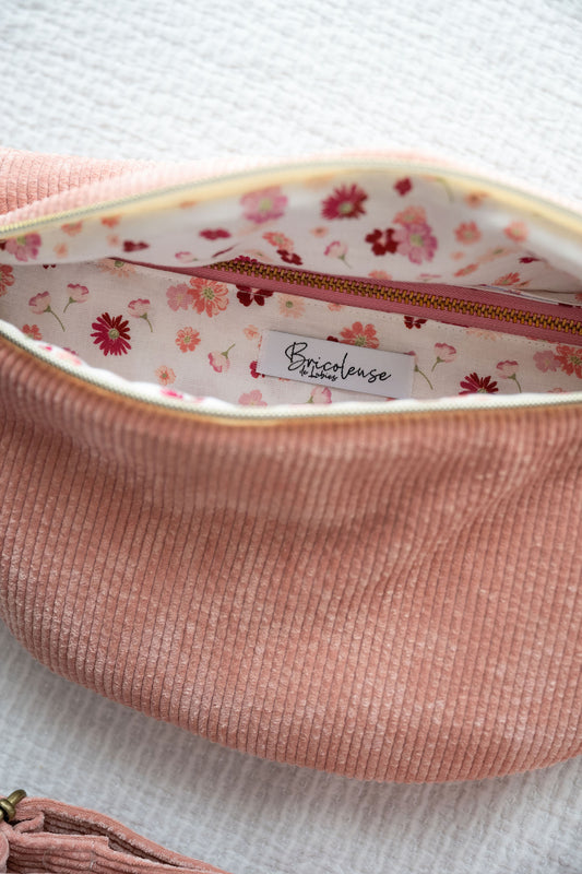 Sac banane velours côtelé rose