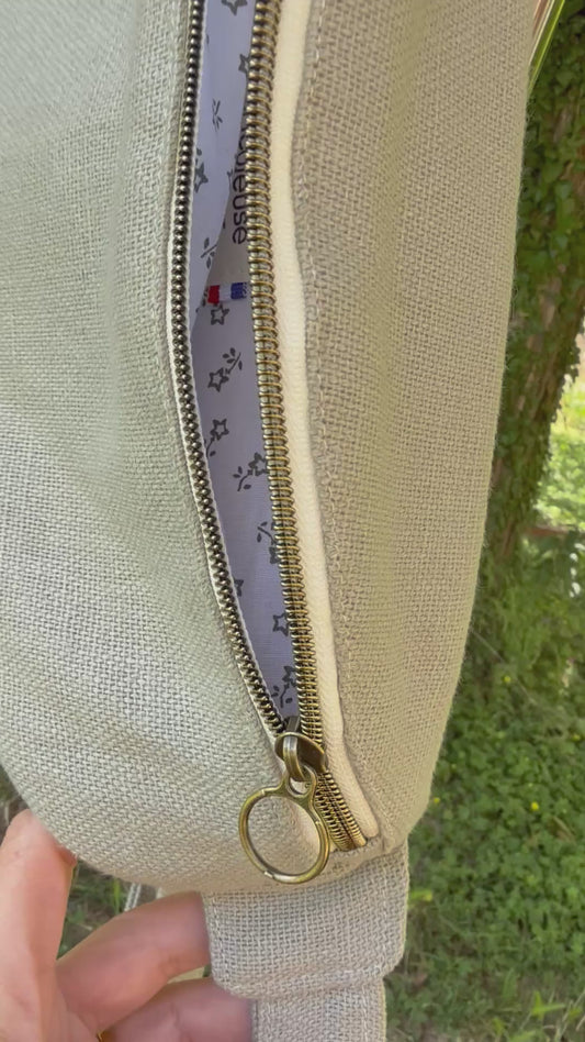 Sac banane lin vert kaki clair
